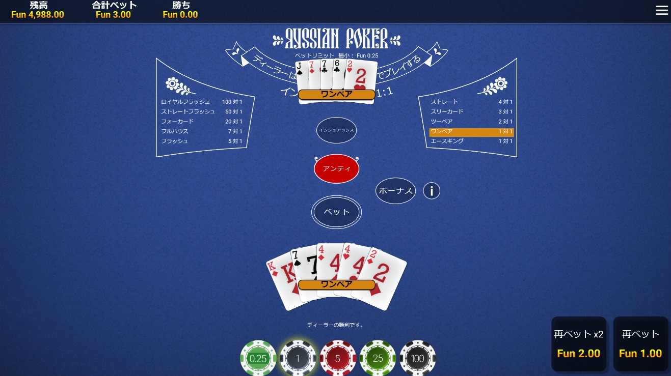 ●ディーラーの手札に役があれば勝負する