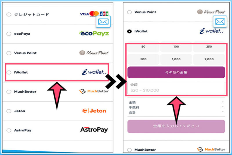 アイウォレット入金手順