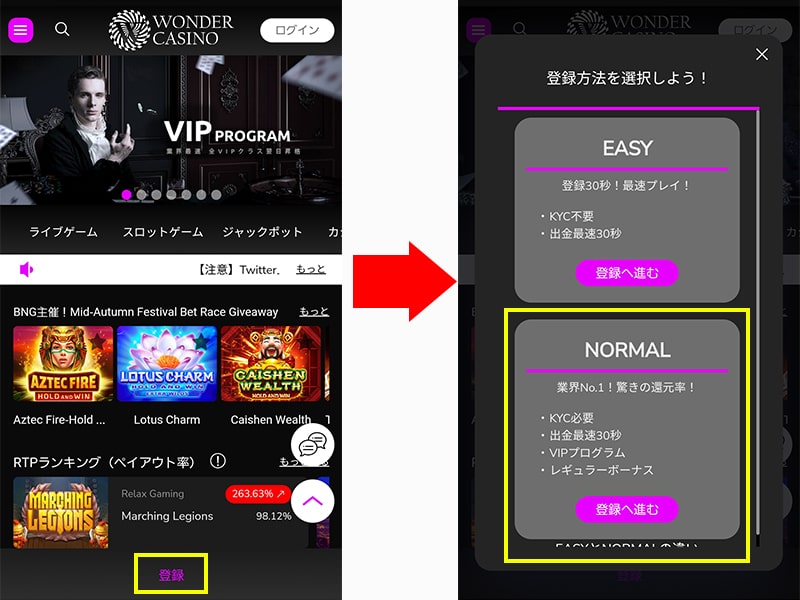 公式サイトにアクセスして「NORMAL」プランを選択